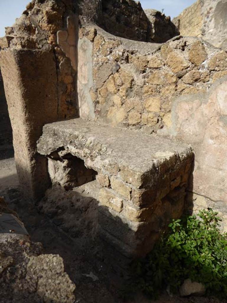 III.18, Herculaneum, October 2014. Looking towards bench/hearth in kitchen. Photo courtesy of Michael Binns.